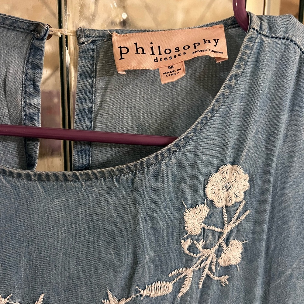 Philosophy Light Blue Floral Embroidered Overalls